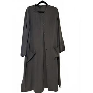 Eileen Fisher women's grey sheer kimono/cardigan button down sz L #1479